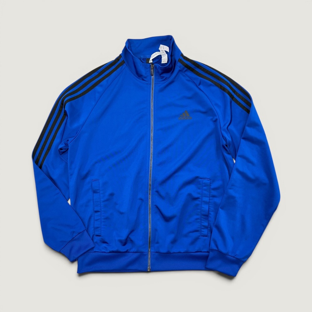 Adidas Track Jacket Womens Medium Blue Black 3-Stripe Full Zip Athletic Top
